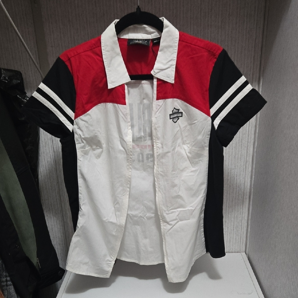Harley-Davidson Red, White, and Black Zipper Shirt